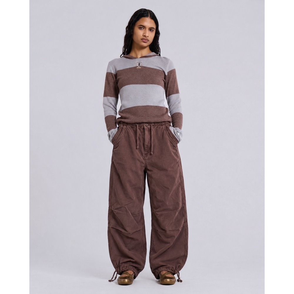 TNA Aritzia Brown Parachute Pants Small Cotton Utility Wide Leg Baggy Trousers